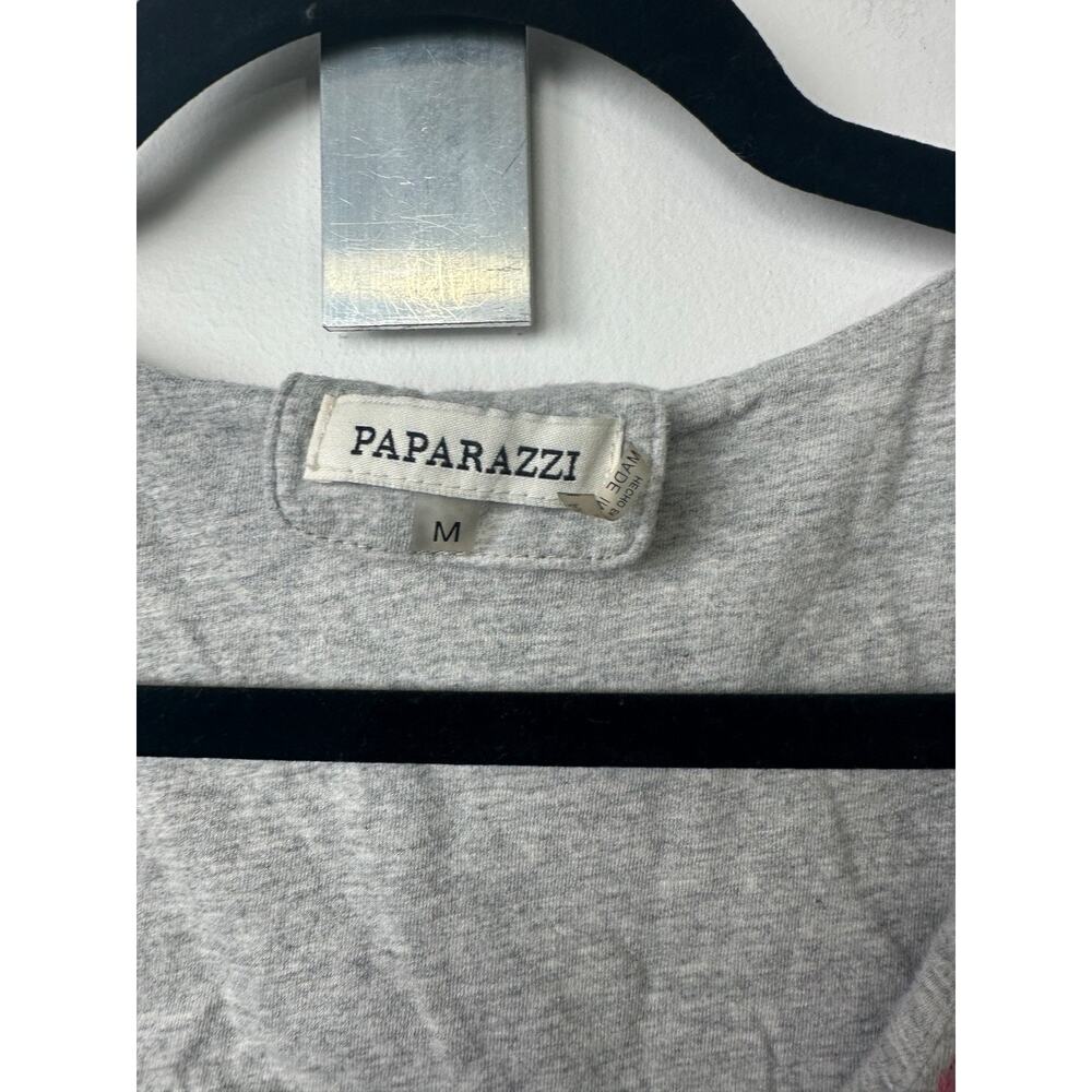 Paparazzi Gray Embroidered Dress Size M Cotton Pockets Knit sleeveless swing A28 - Picture 3 of 8